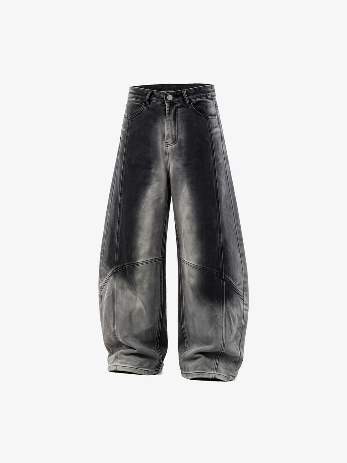Faded Barrel Jeans in Schwarz und Blau – Faded Schwarz, Vorderseite flach | XoKool