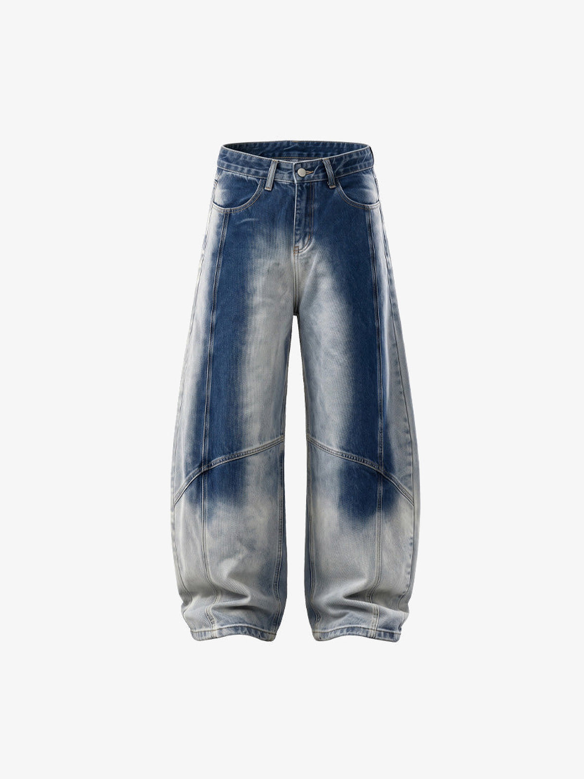 Faded Barrel Jeans in Schwarz und Blau – Faded Blau, Vorderseite flach | XoKool