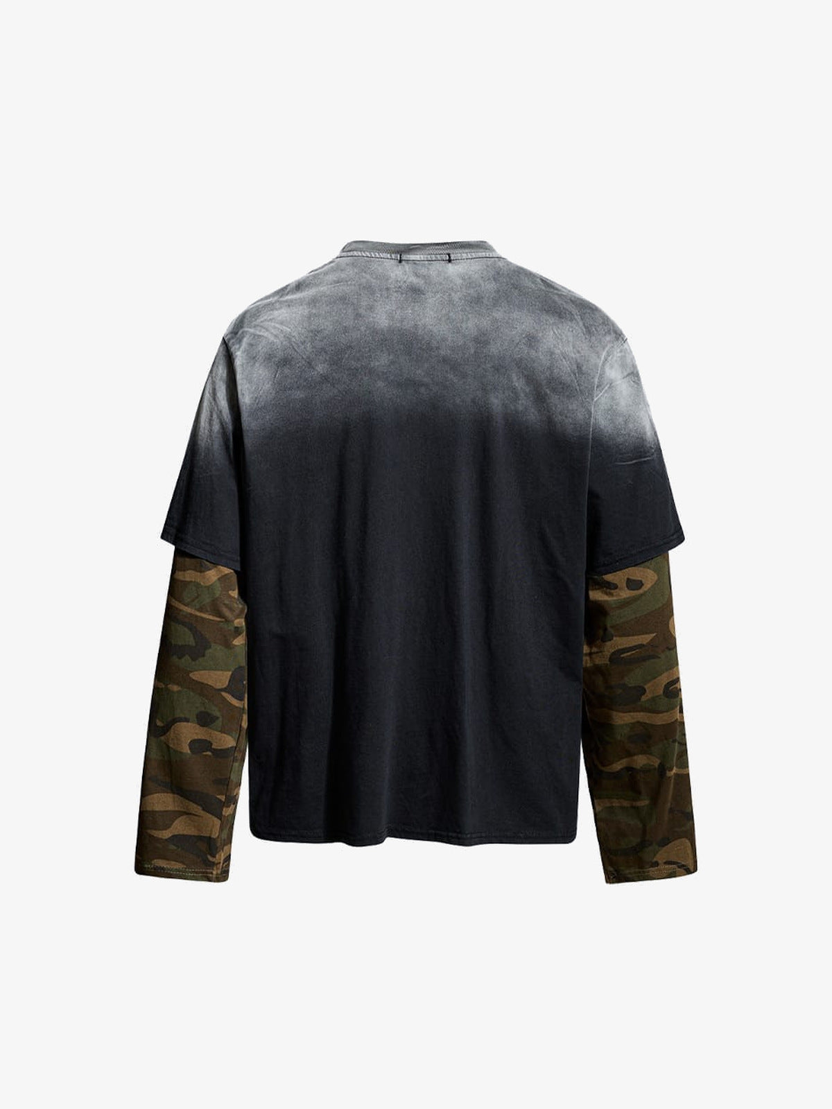 Faded Black Camo Sleeve Layered Graphic Tee – back view | XoKool