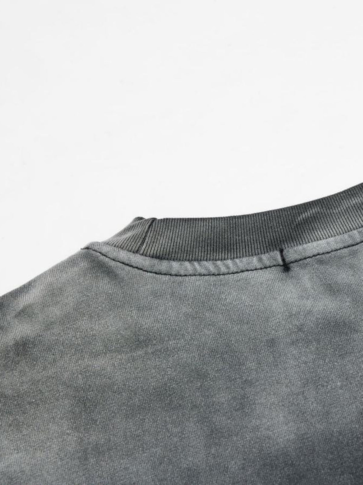 Camo sleeve layered tee – neckline wash close-up | XoKool