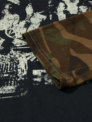 Camo sleeve layered tee – print + camo sleeve close-up | XoKool