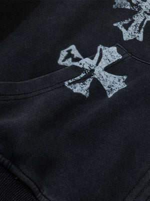 Gothic Cross Zip Hoodie – Kreuz-Print und Tasche im Detail | XoKool