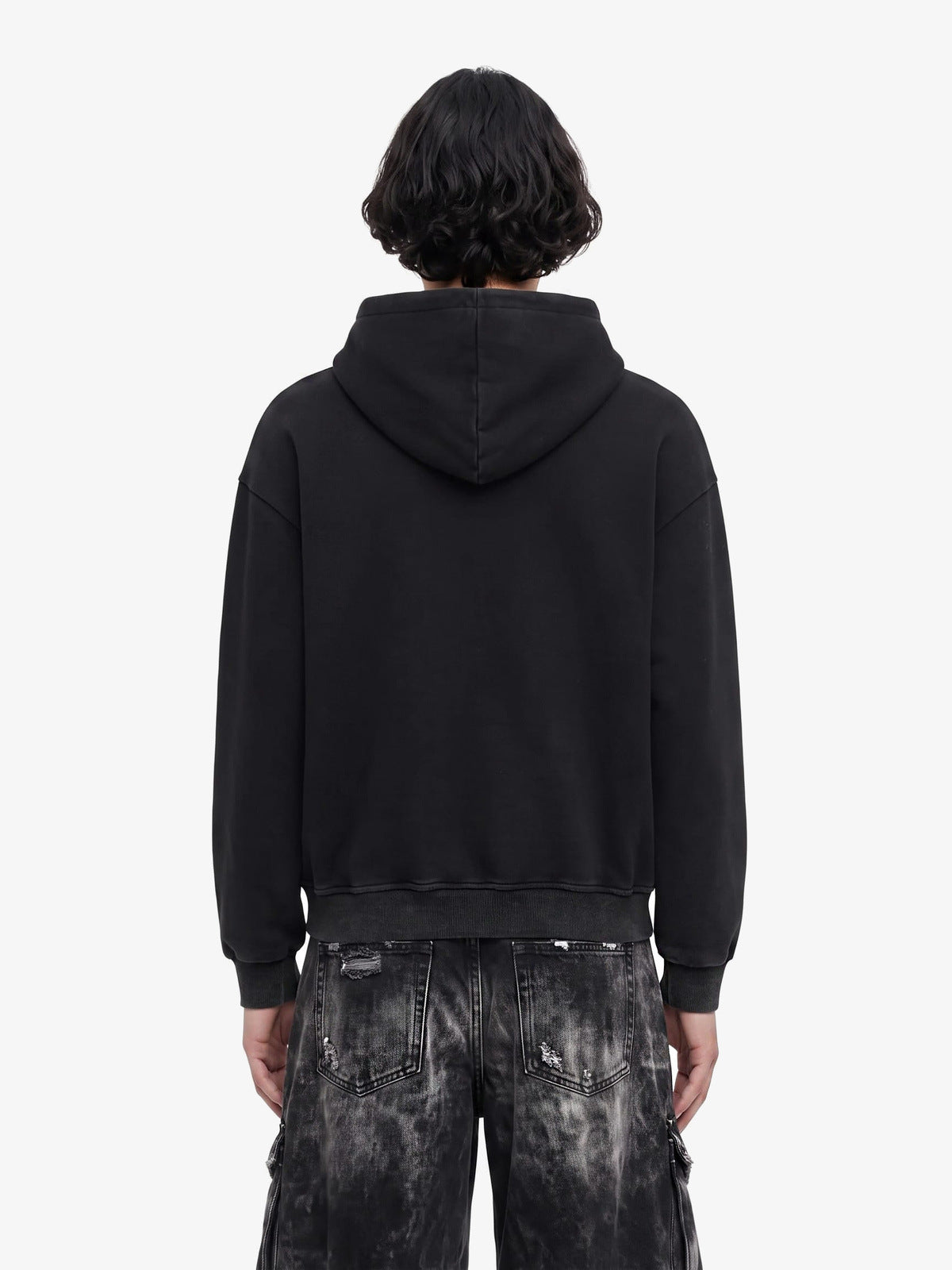Faded Black Gothic Cross Zip Hoodie – am Model, Rückseite | XoKool