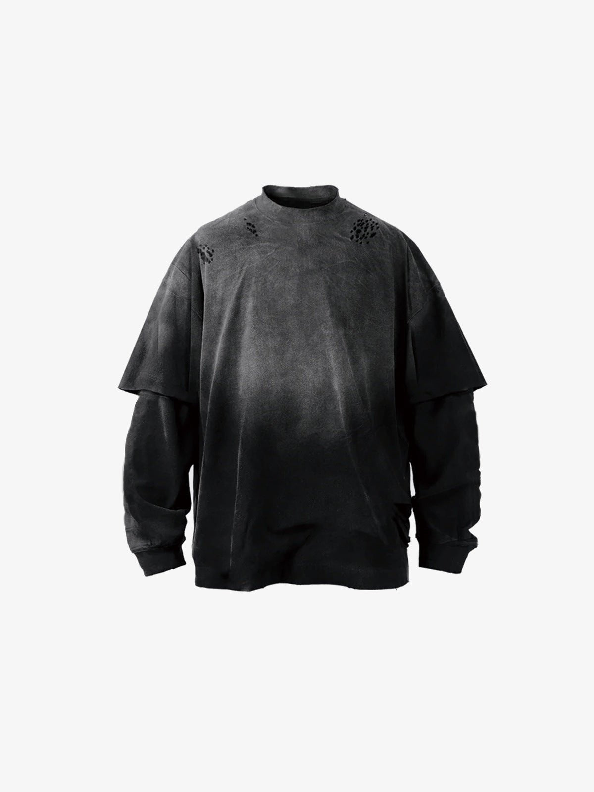 Faded Black Oversized Layered Long Sleeve Tee – Black, front view | XoKool