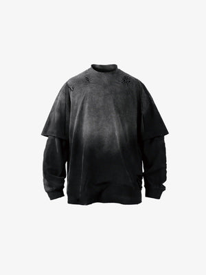 Faded Black Oversized Layered Long Sleeve Tee – Black, front view | XoKool
