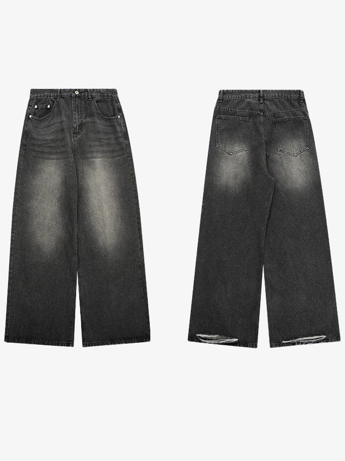 Faded Black Baggy Jeans – front and back flat lay | XoKool