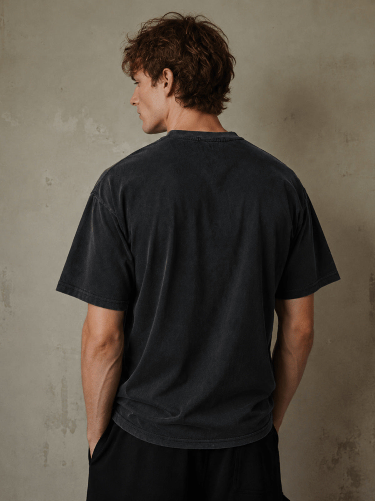 Distressed graphic tee – Black, on model back | XoKool