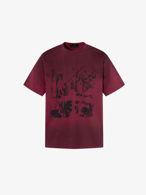 Faded Distressed Graphic Tee in Black or Burgundy – Burgundy, front view | XoKool