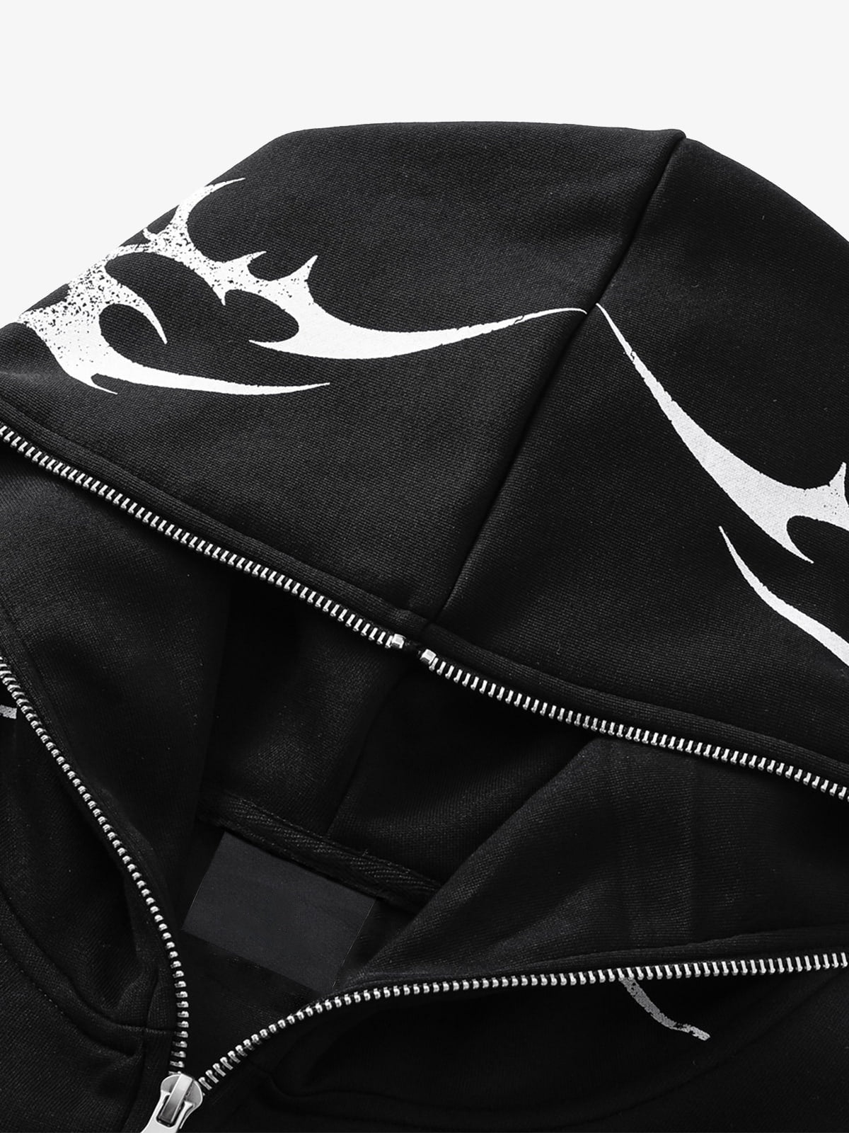Script zip up hoodie – Faded Black, hood and inner neck close-up | XoKool