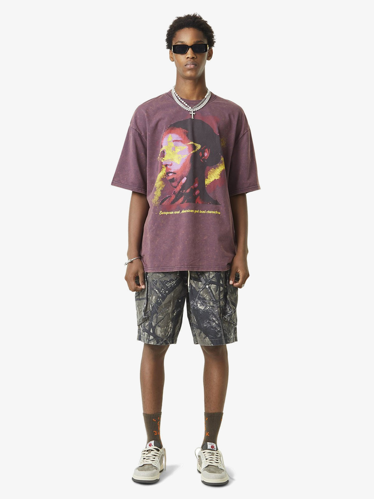 Tree camo cargo shorts – on model, full body front | XoKool