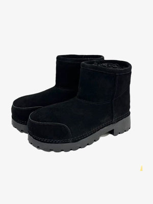 Kurze Plateaustiefel mit Kunstfellfutter – Schwarz, Paar in der Seitenansicht | XoKool