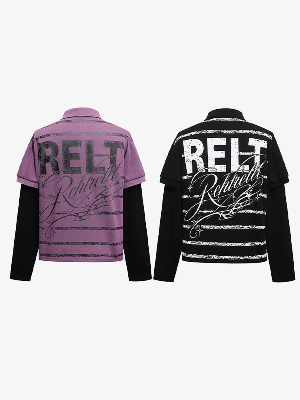 Layered long sleeve polo – Mauve and Black backs together | XoKool