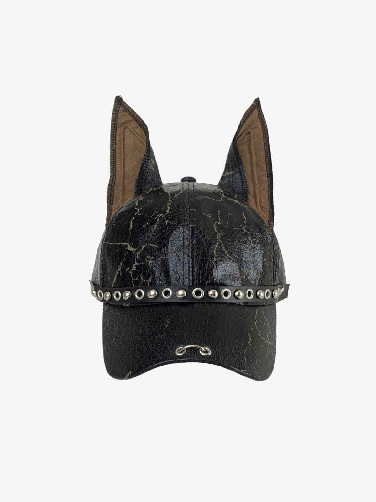 Hundeohren-Cap aus Kunstleder mit Ösenband – Schwarz, Vorderansicht | XoKool