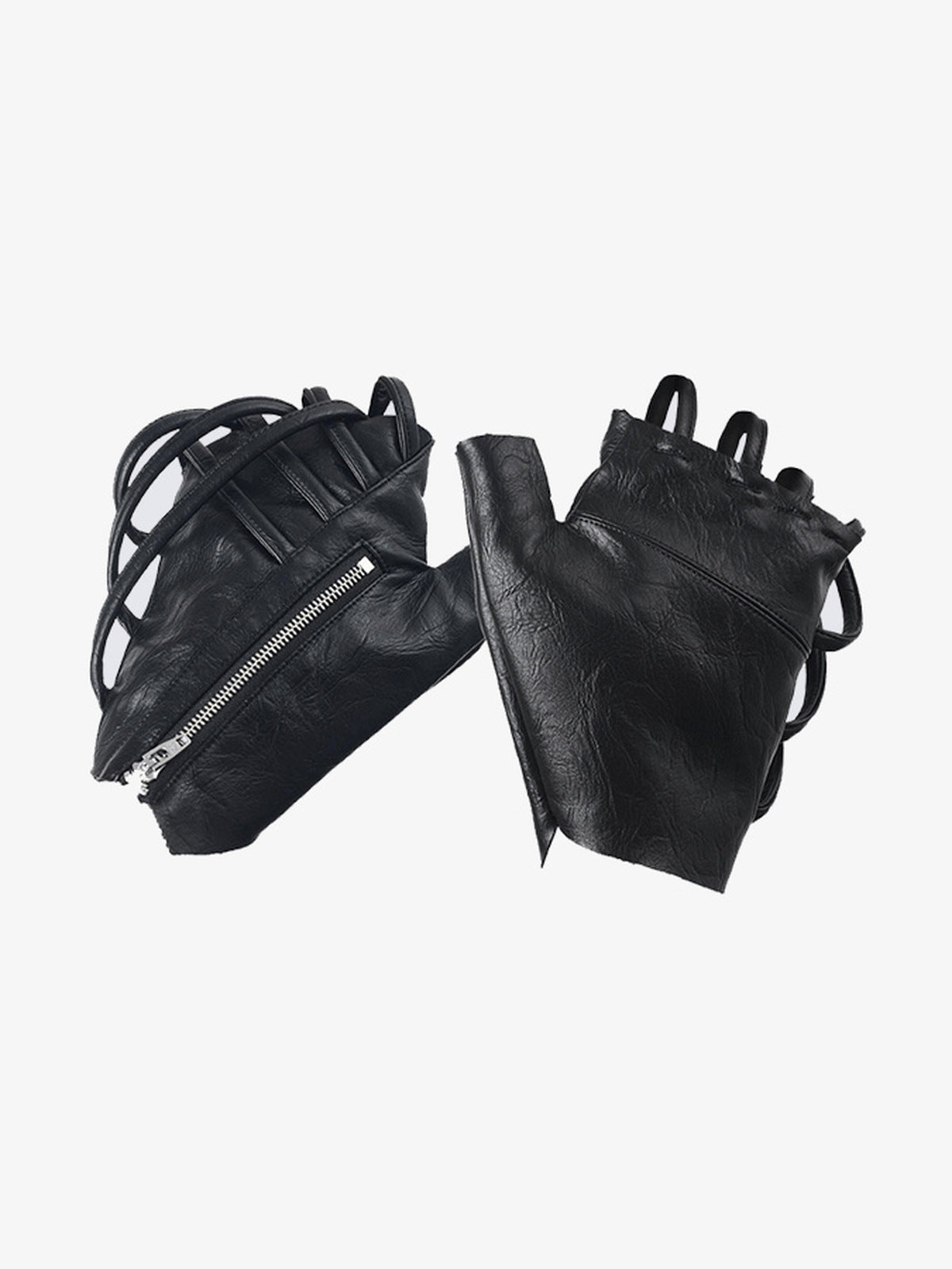 Fingerlose Handschuhe aus Kunstleder mit Riemenschlaufen – schwarzes Paar, flach | XoKool