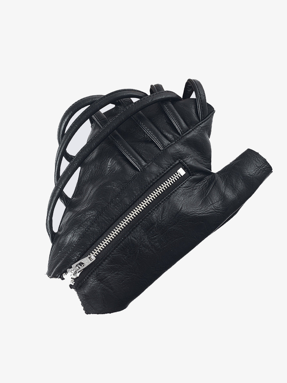 Fingerlose Handschuhe aus Kunstleder mit Riemenschlaufen – einzelner Handschuh, Reißverschlussseite | XoKool