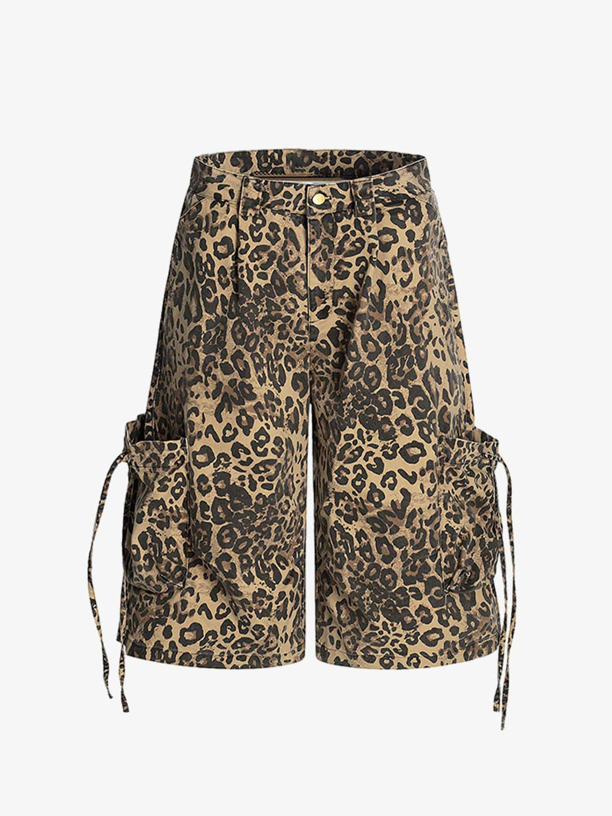Retro Cheetah Print Pocket Drawstring Cropped Jorts
