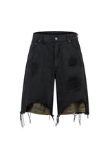 Distressed Ripped Black Denim Shorts