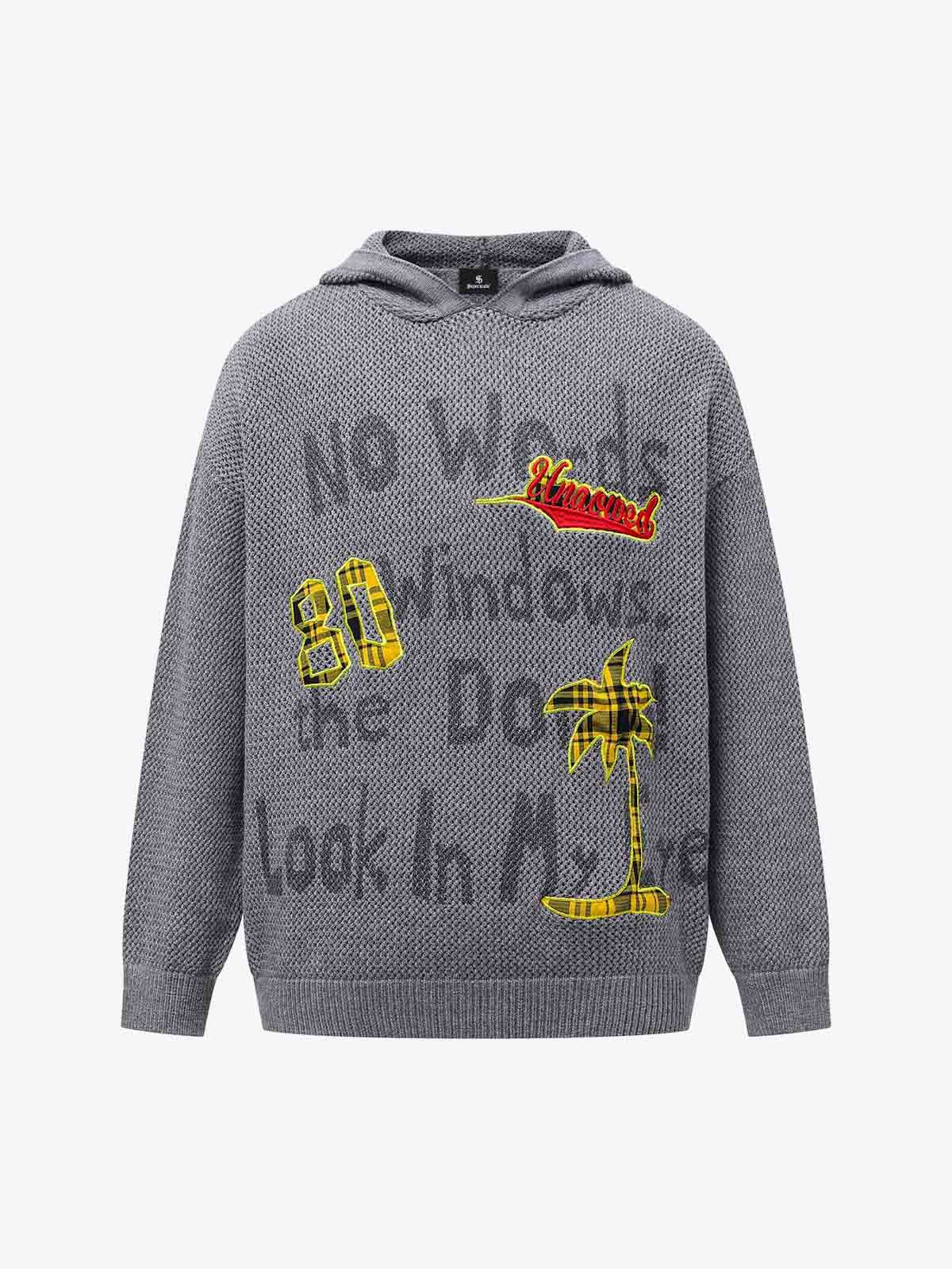 Vintage Patch Embroidered Hooded Sweater