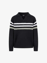 Retro Knitted Lapel V-Neck Contrast Striped Sweater