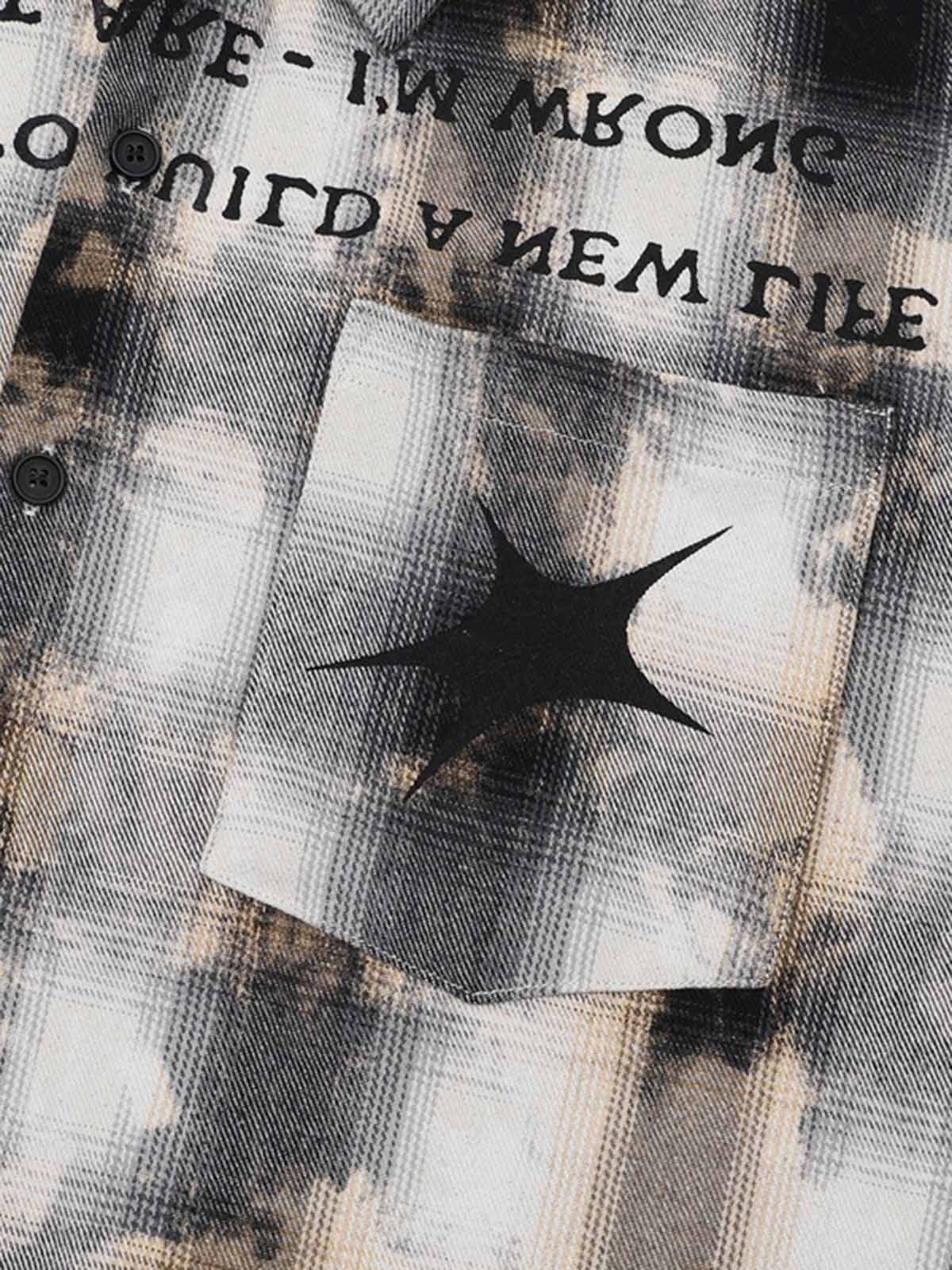 Streetwear Washed Distressed Plaid Long Sleeve Shirt - image 4