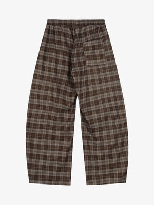Street Pleated Waistband Plaid Check Barrel Pants - thumbnail 2