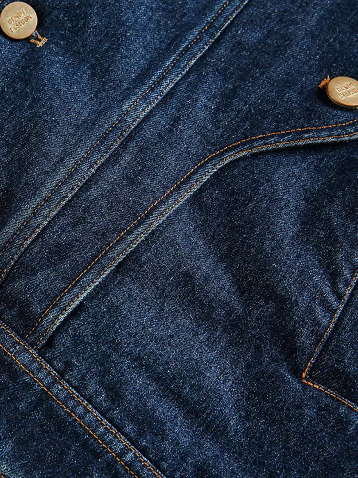 Dark Wash Denim Trucker Jacket – seam close-up | XoKool