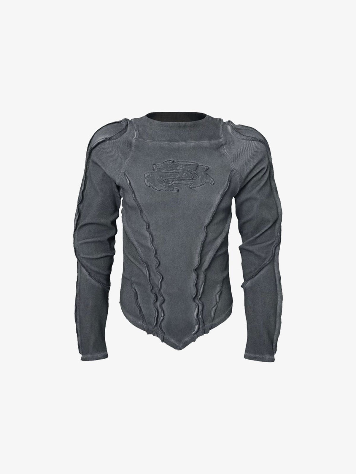 Tailliertes Longsleeve mit Panels und spitzem Saum – Anthrazit, Vorderseite flach | XoKool