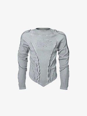 Camiseta de manga larga ajustada con paneles y bajo en punta – gris claro, parte delantera plana | XoKool