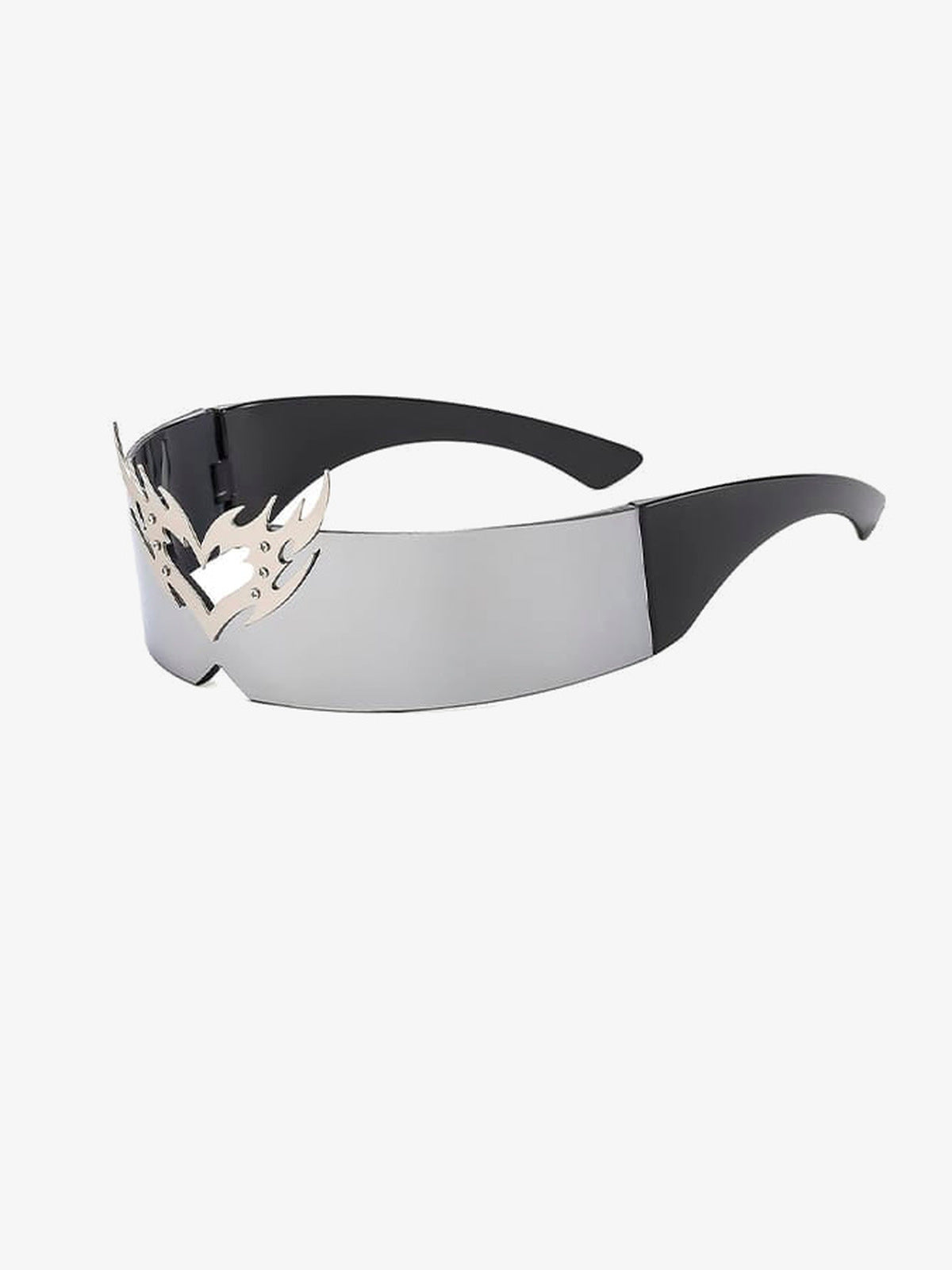 Flammenherz Shield Sonnenbrille – Silber verspiegelt, Schrägansicht | XoKool