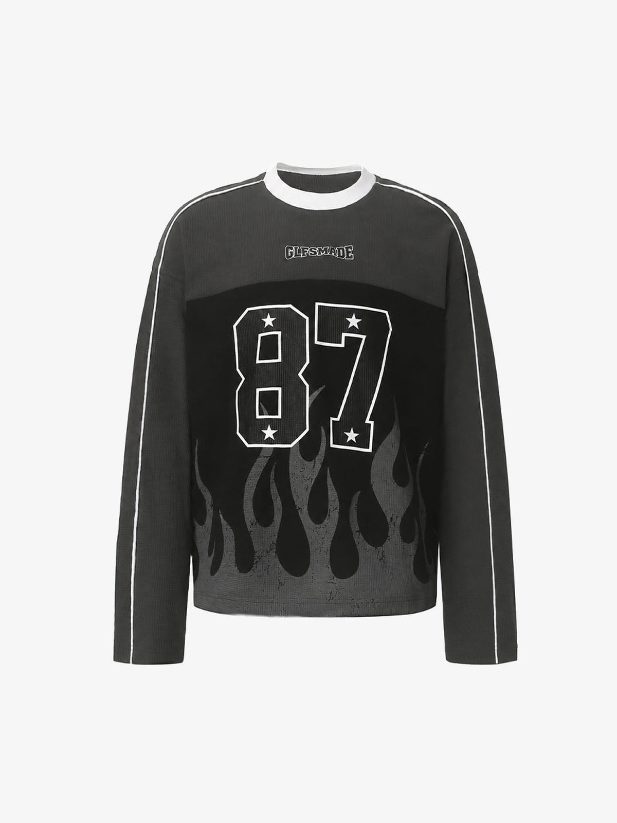Flame Long Sleeve Shirt with Number 87 Print – Charcoal, front | XoKool