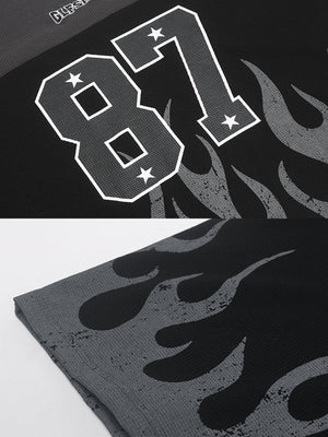 Flame Long Sleeve Shirt – number 87 and flame print close-up | XoKool