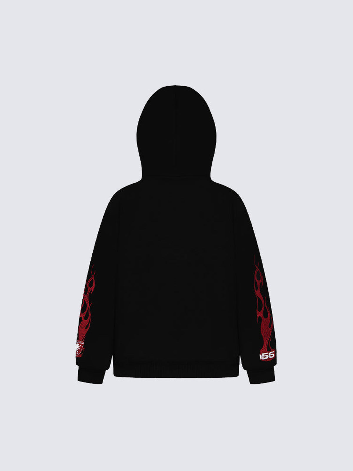 Flame Sleeve Full Zip Hoodie with Face Mask – Black, back view | XoKool
