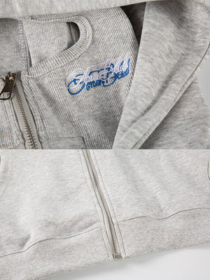 Face mask zip hoodie – Heather Grey chest script embroidery detail | XoKool