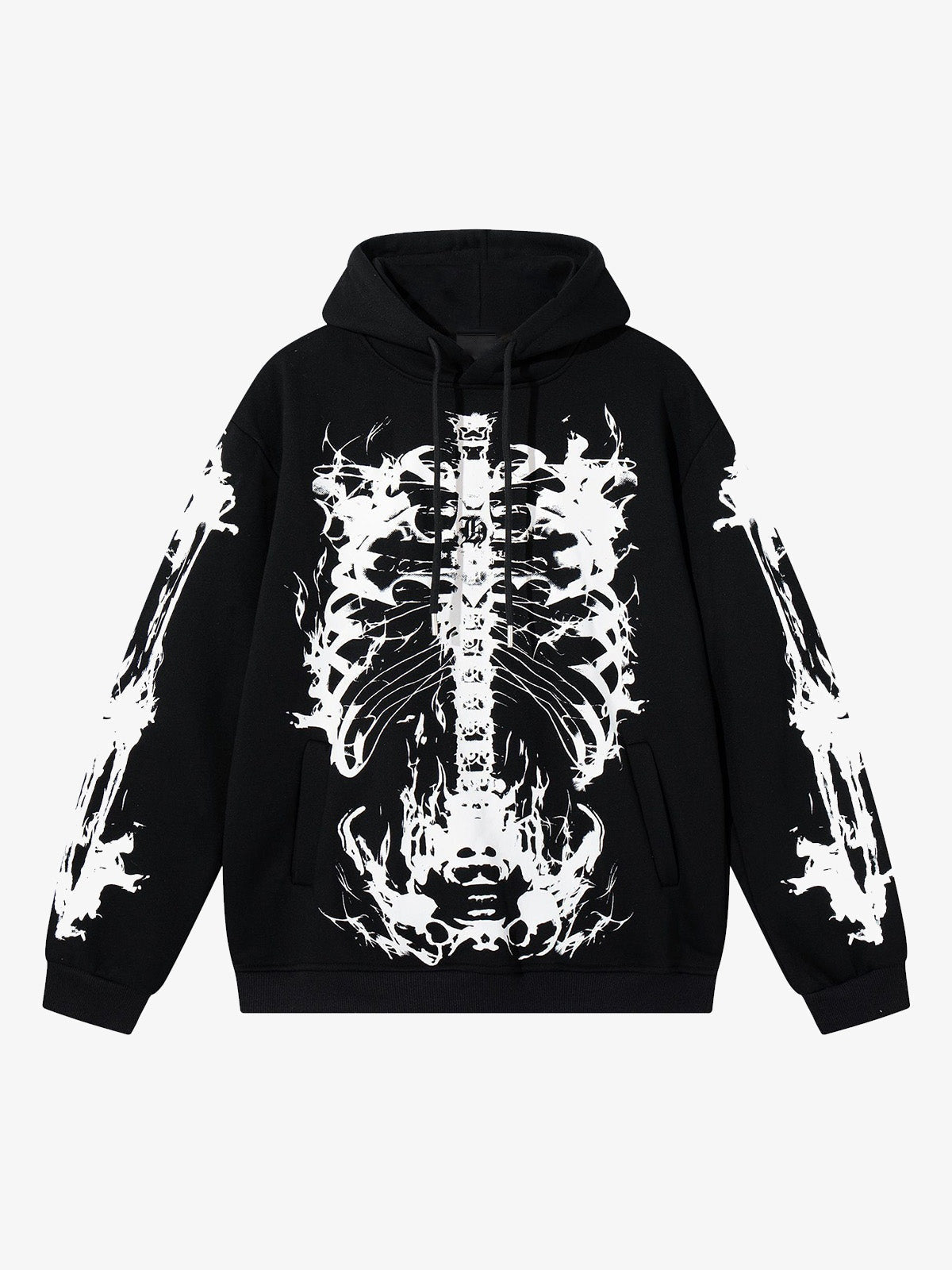 Fleece Lined Skeleton Print Hoodie – Black, front view | XoKool