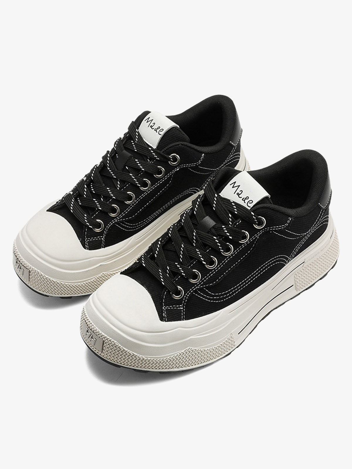 Black Canvas Platform Sneakers with Rubber Toe Cap – pair, 3/4 front | XoKool