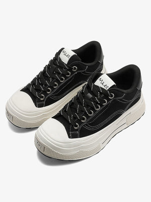 Black Canvas Platform Sneakers with Rubber Toe Cap – pair, 3/4 front | XoKool