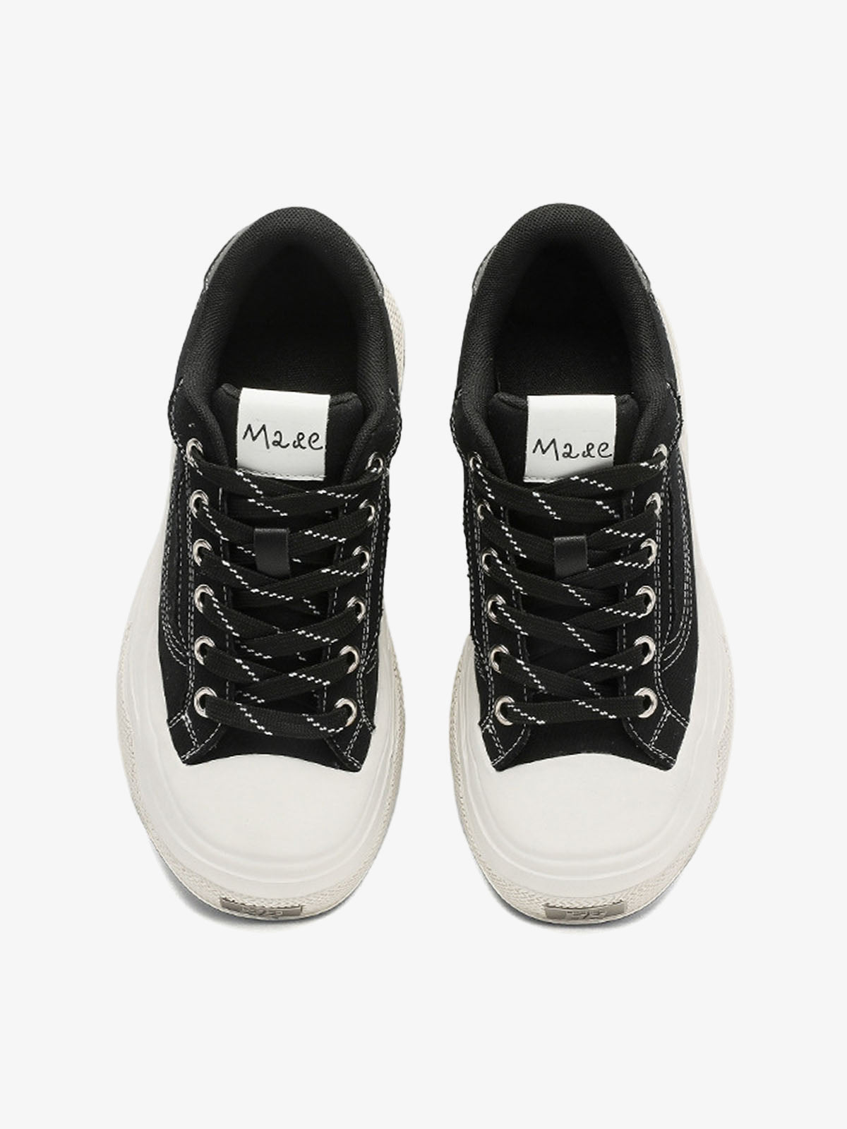 Black Canvas Platform Sneakers with Rubber Toe Cap – top view | XoKool
