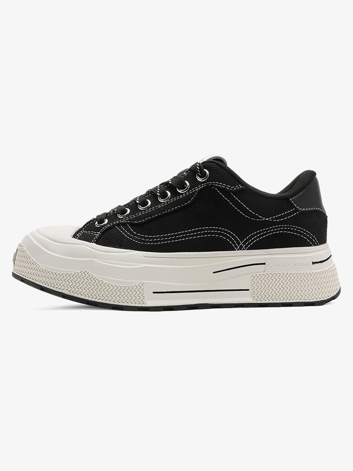 Black Canvas Platform Sneakers with Rubber Toe Cap – side | XoKool