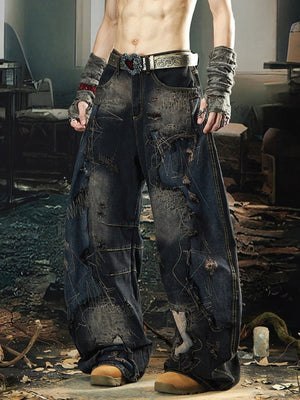 Ausgefranste Deconstructed Barrel Jeans in Dirty Wash – am Model, Vorderansicht | XoKool