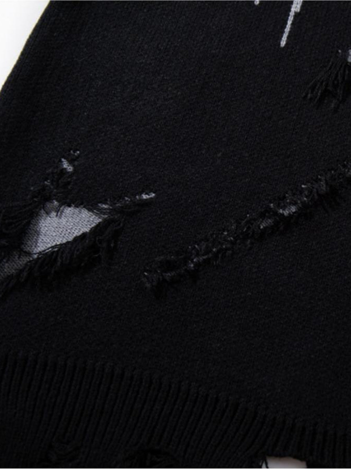 Gothic script sweater – Black, body holes close-up | XoKool