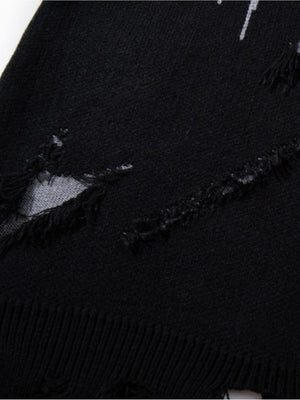 Gothic script sweater – Black, body holes close-up | XoKool