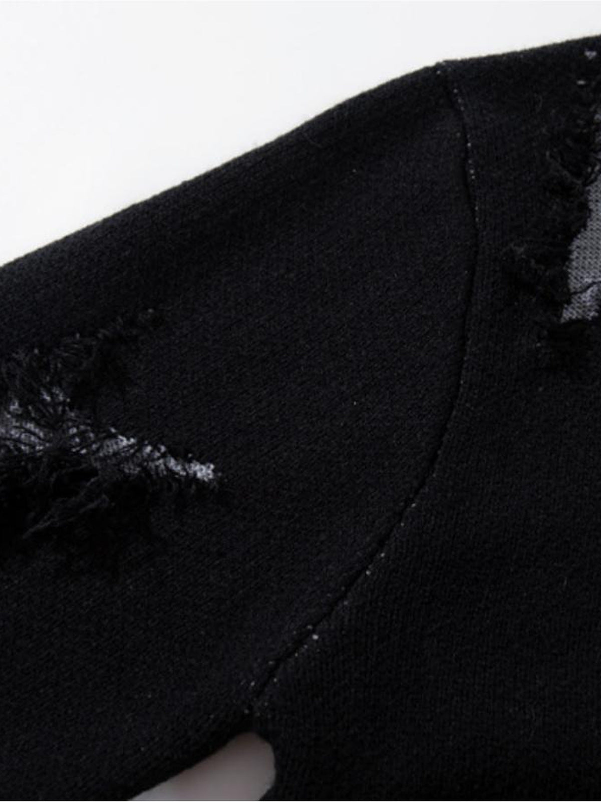 Gothic script sweater – Black, shoulder seam close-up | XoKool