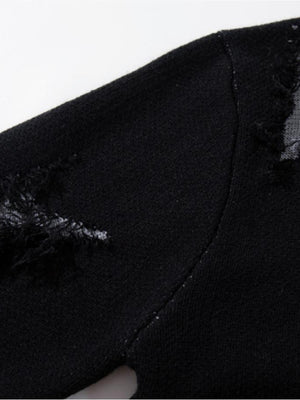 Gothic script sweater – Black, shoulder seam close-up | XoKool