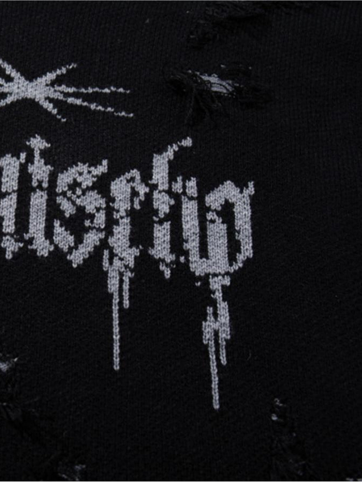 Gothic script sweater – Black, text graphic close-up | XoKool
