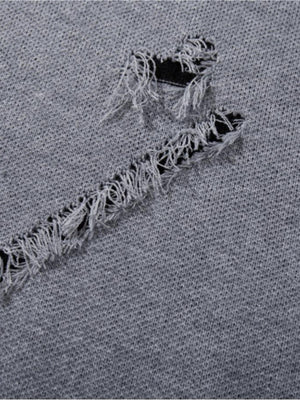 Gothic script sweater – Grey, holes close-up | XoKool