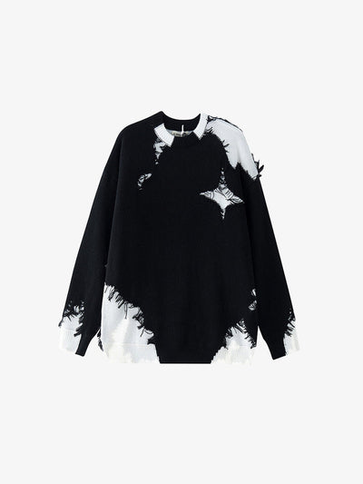 Maglione Oversize Patchwork con Stella Sfrangiata