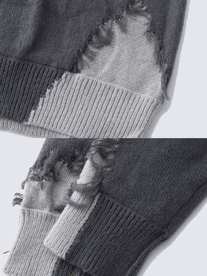 Star patch sweater – Grey, hem and cuff close-up | XoKool