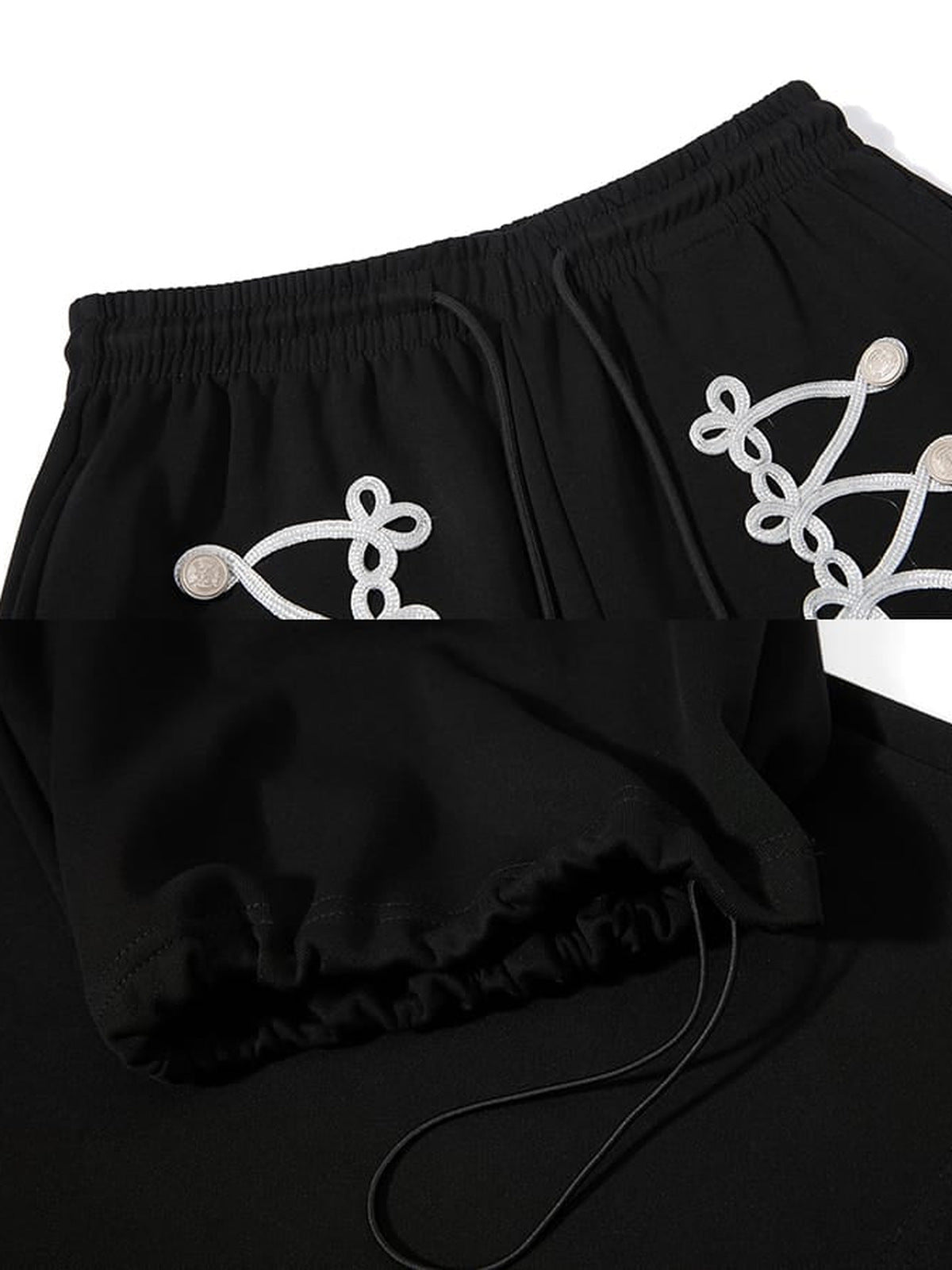 Balloon Jogginghose – Schwarz, Detailansicht Bund und Zugband am Saum | XoKool