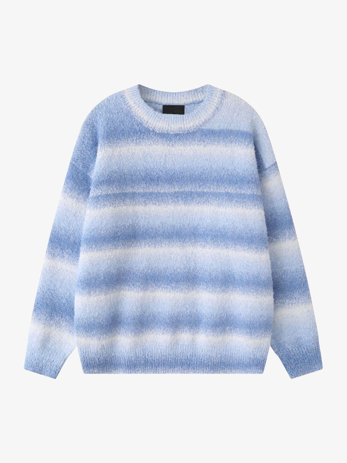 Fuzzy Blue Gradient Stripe Crewneck Sweater – Blue, front view | XoKool