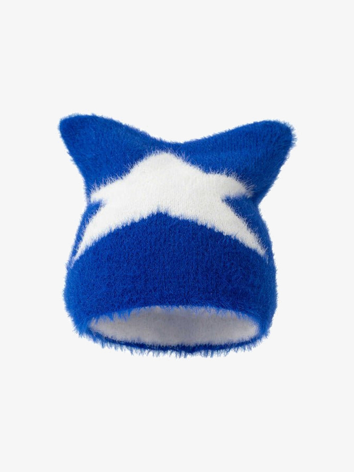 Beanie mit Katzenohren und Stern – Königsblau mit weißem Stern, Vorderansicht | XoKool